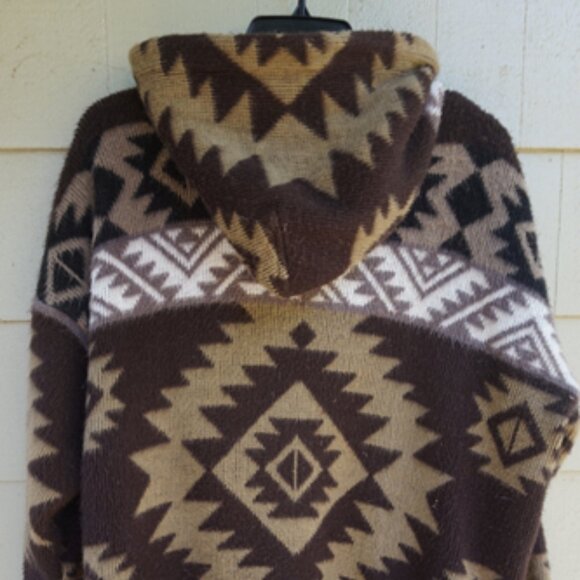 Wool Hoodie Made in Equador Aztec Pattern Earth Tones Full Zip VGUC Size L - Picture 2 of 6